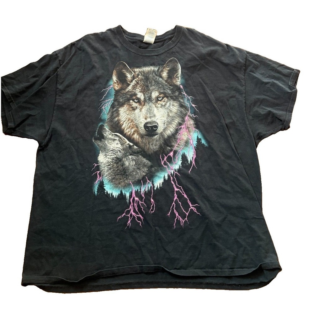 Vintage Y2K Wolf Moon T Shirt Mens 3XL Blue Gildan Ultra Cotton Graphic Tee